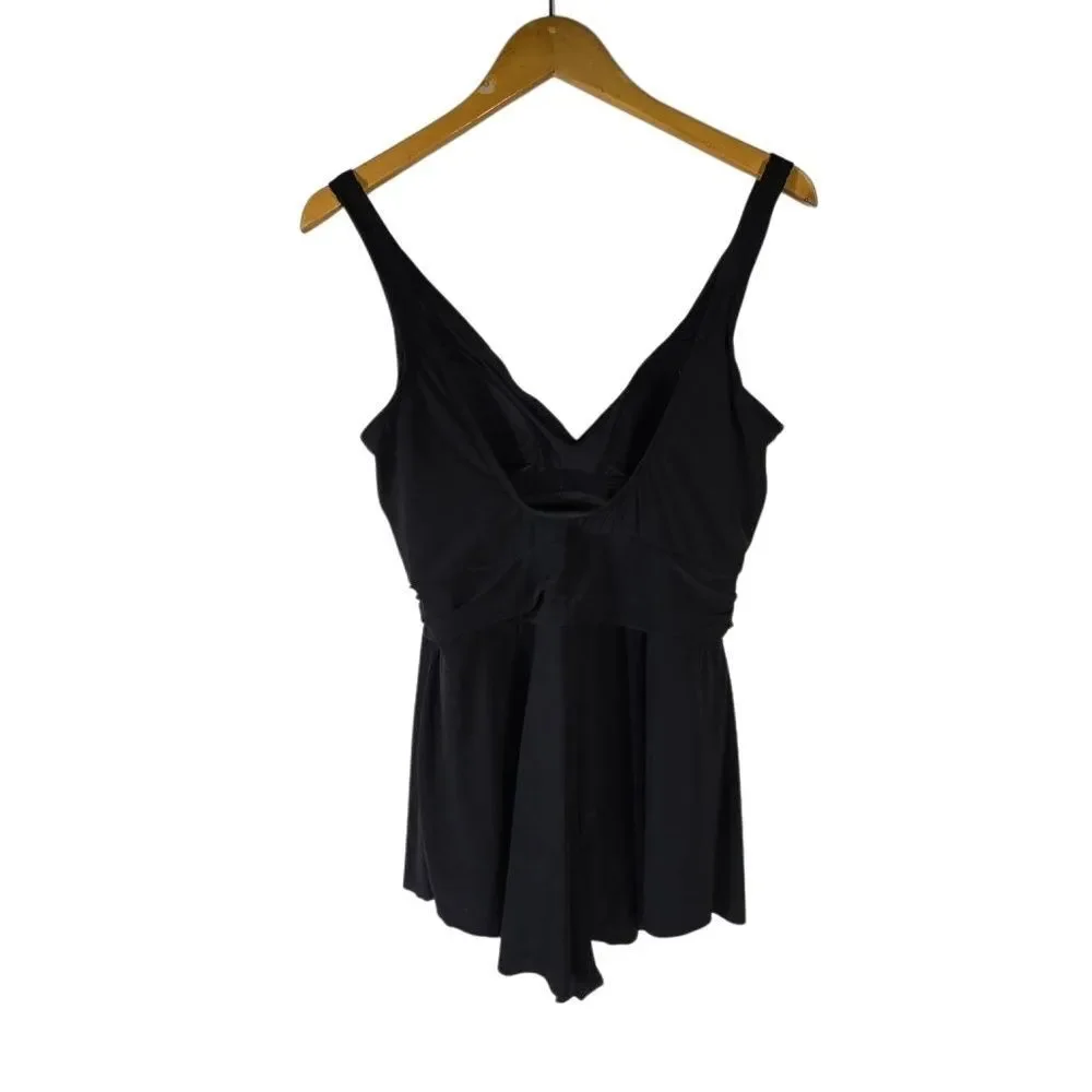 Vanishing Act Black Women's V-Neck One-Piece Swimsuit Belly Control Plus Size 14